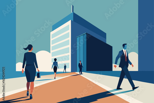 people walking near corporate headquarters  .eps