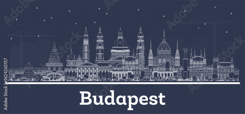 Photography Outline Budapest Hungary City Skyline with white Buildings