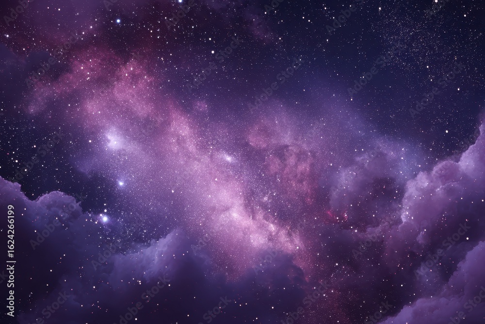 Vivid purple galaxy adorned with sparkling stars and swirling nebula creating a stunning cosmic landscape in the night sky Vivid purple galaxy adorned with sparkling stars and swirling nebula creating a stunning cosmic landscape in the night sky