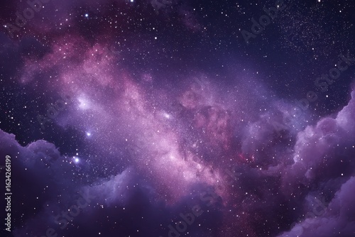 Vivid purple galaxy adorned with sparkling stars and swirling nebula creating a stunning cosmic landscape in the night sky