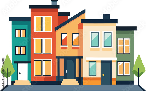 Row Houses Mid Century Flat Design