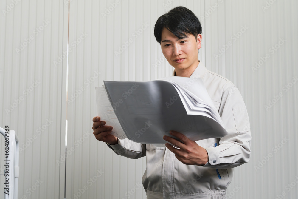 Fototapeta premium 作業用着を着た若い男性 建設イメージ