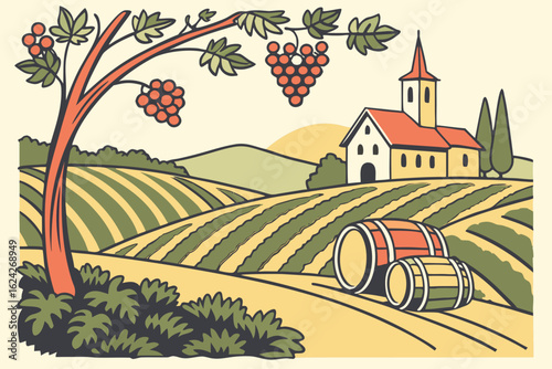 Capture the vibrant wine culture of Moldova, modern flat illustration style