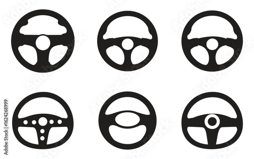 Realistic Car Steering Wheel Icon Set – Vector Symbols of Auto and Truck Driving Equipment