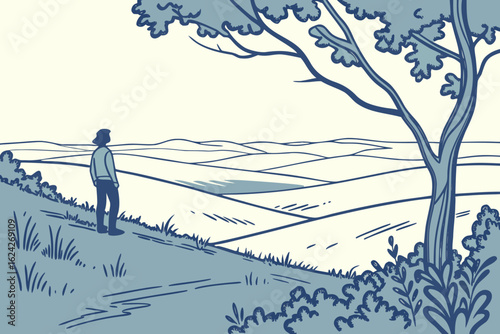 Catch your breath on a quiet overlook in North Dakota, modern flat illustration style