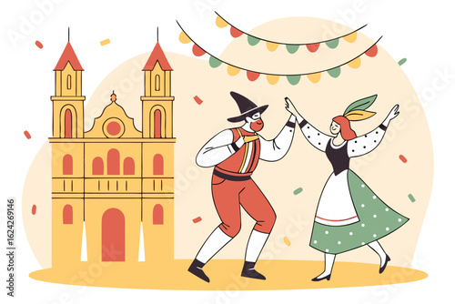 Celebrate Masopust carnival traditions in Czechia, modern flat illustration style