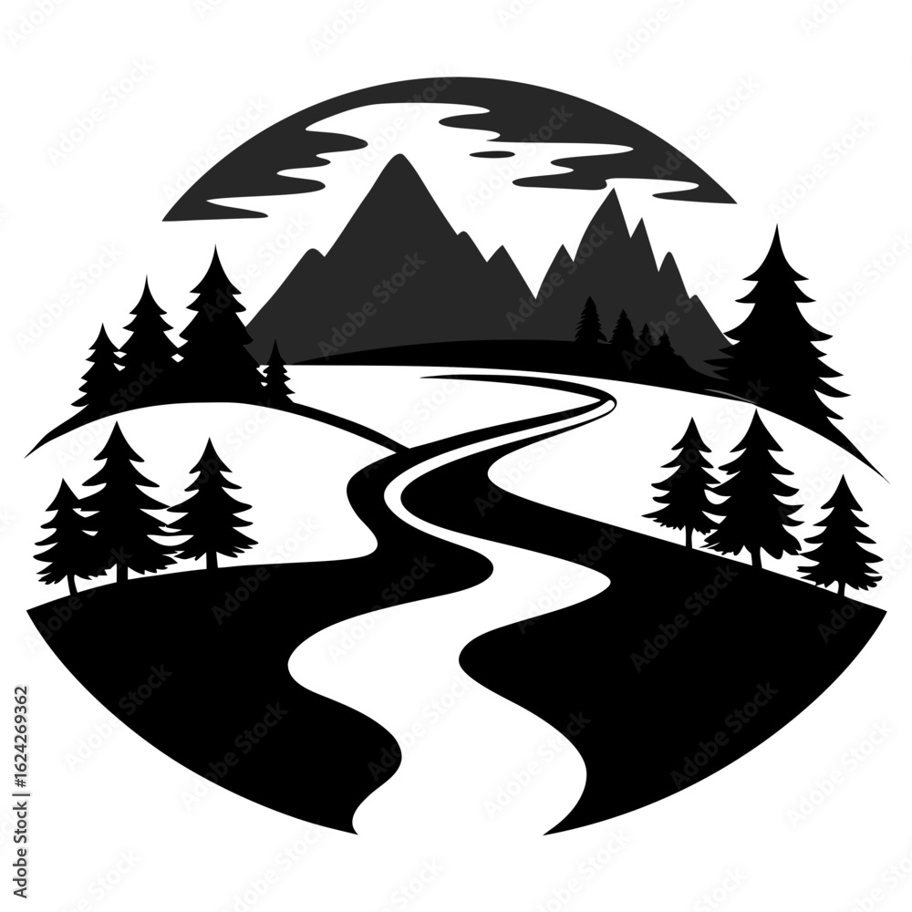 Obraz premium River & Lake Silhouette Vector