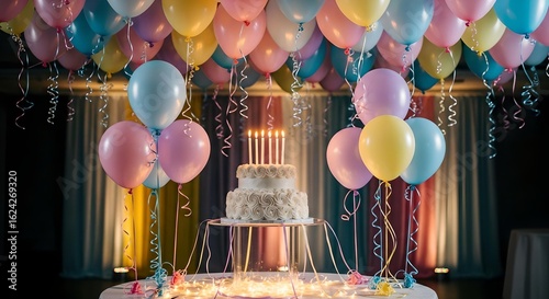 Balloon Ceiling + Floating Cake Atmosphere