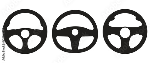 Realistic Car Steering Wheel Icon Set – Vector Symbols of Auto and Truck Driving Equipment