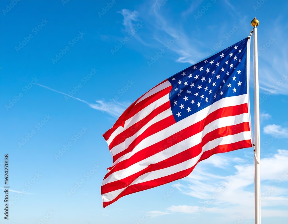 Naklejka premium American flag waving in clear sky (1)