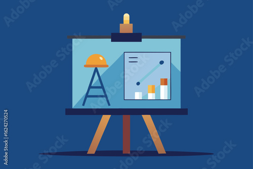 presentation board mockup with construction bluepr.eps
