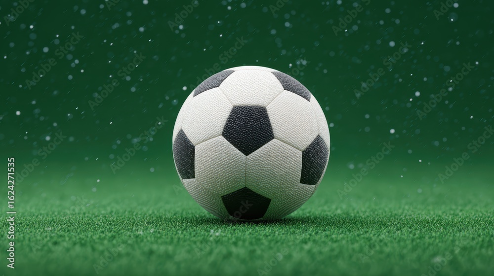 Fototapeta premium Soccer Ball in Rain: Football, Sports, Outdoor Game