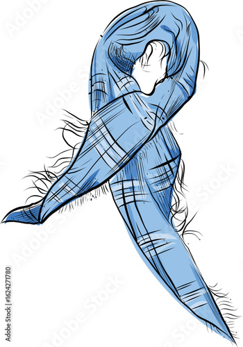  Blue checkered wool scarf illustration