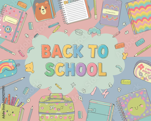 Back to School Vector Art with Stationery Items in Flat Lay Style