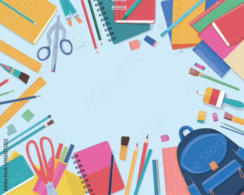 Clean Vector Design with Flat Lay Composition of School Items