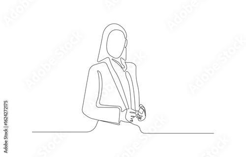 Smiling Blonde Businesswoman – Continuous One Line Drawing of Confident Professional Woman in Minimalist Style Vector