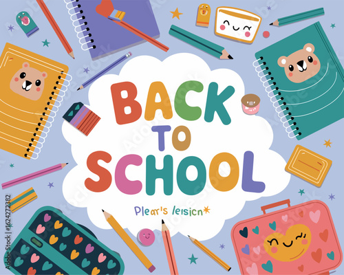 Detailed Flat Lay School Items Vector Illustration with Books and Pens