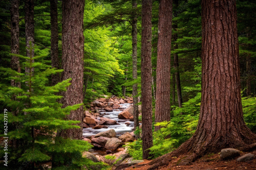 Obraz premium A tranquil stream winding through a lush forest (1)