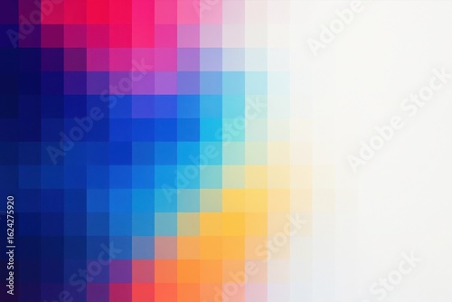 Colorful gradient pixel blocks transition from vibrant magentas, blues, and purples on the left to soft whites on the right - a modern digital background for gaming, streaming