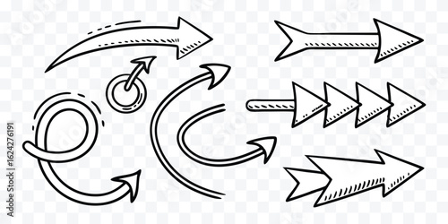 Hand drawn vector arrows doodle set arrows direction different styles collection simple creative elements for presentations infographics web design and art