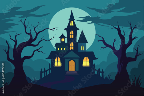 victorian haunted house at night with creepy trees (1).eps