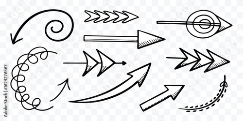Hand Drawn Arrows Vector Collection in Doodle Style for Design Element and Decoration Needs Featuring a Variety of Styles