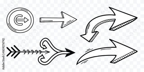 Hand Drawn Arrow Collection Creative Directional Elements for Graphic Design and Web Development Projects Presenting Navigation Options and Visual Cues