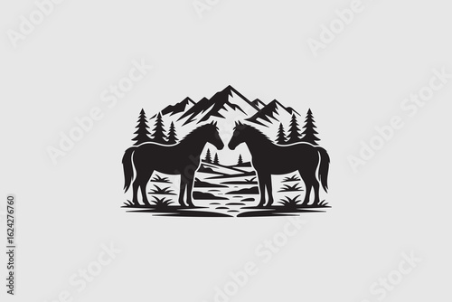 horse landscape silhouette  vector