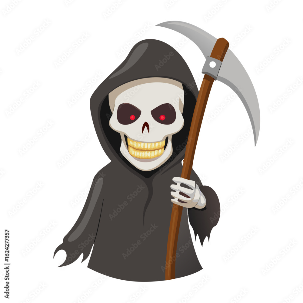 Obraz premium Cartoon grim reaper with a scythe isolated on white background
