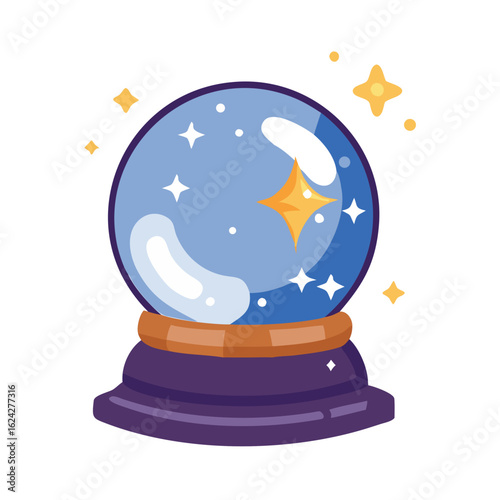 A crystal ball with stars isolated on white background