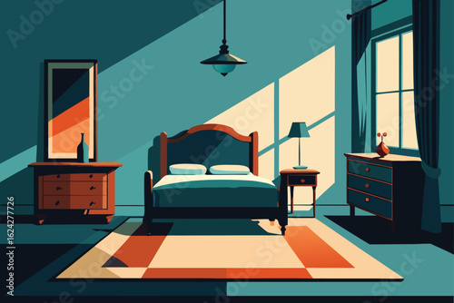 vintage bedroom with antique furniture  .eps