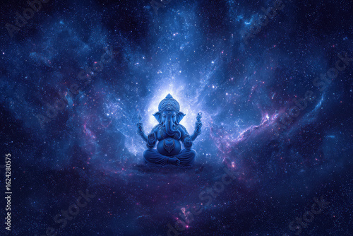 Lord ganesha statue floating in the galaxy