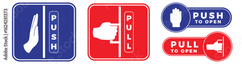 Set of pull or push door signs. Vector push and pull icon sticker design concept. Vector Illustration .