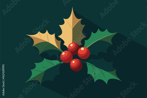 vintage style holly branch illustration with deta.eps