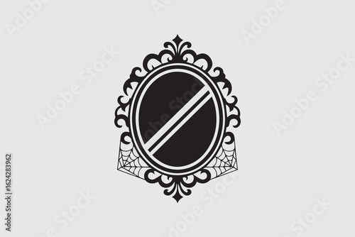 gothic mirror with spider webs silhouette  vector