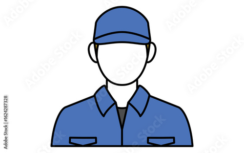line illustration of upper body of car mechanic with cap and work uniform, simple design for automotive maintenance icon