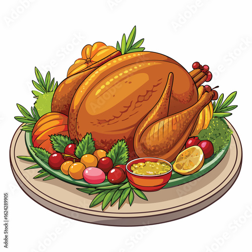 Delicious roasted turkey dinner with garnish and gravy