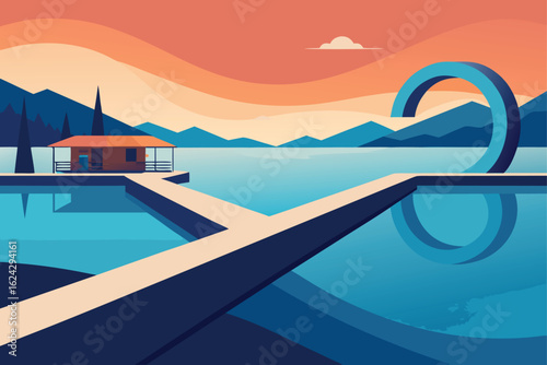 waterfront home with infinity pool and dock  .eps