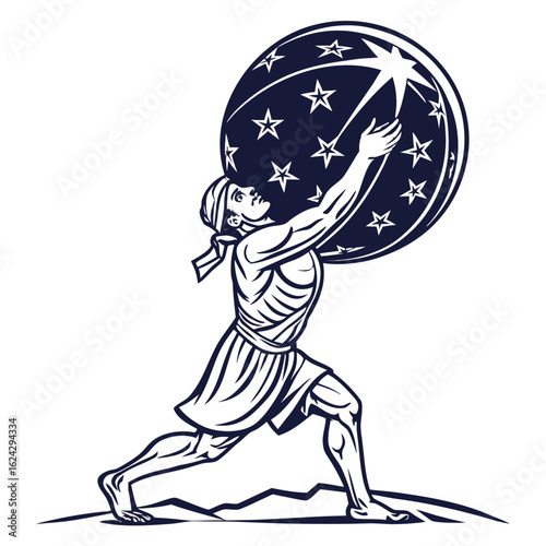Vector illustration of the Greek Titan Atlas holding up the world.