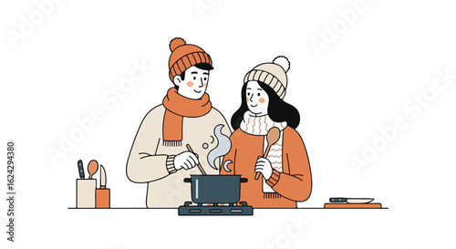 Cozy Winter Cooking: Couple Preparing Warm Meal Together