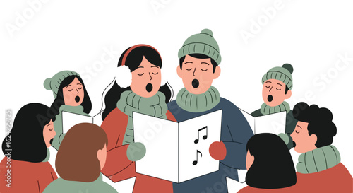 Carolers Singing Winter Songs Together
