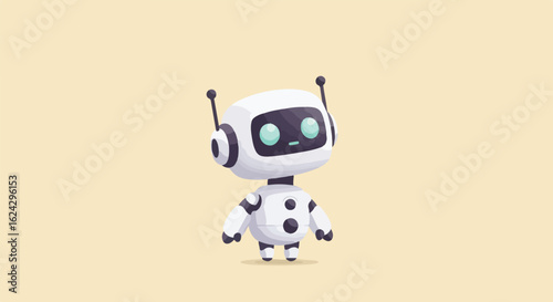 Cartoon robot stands on a solid color, for use as an illustration
