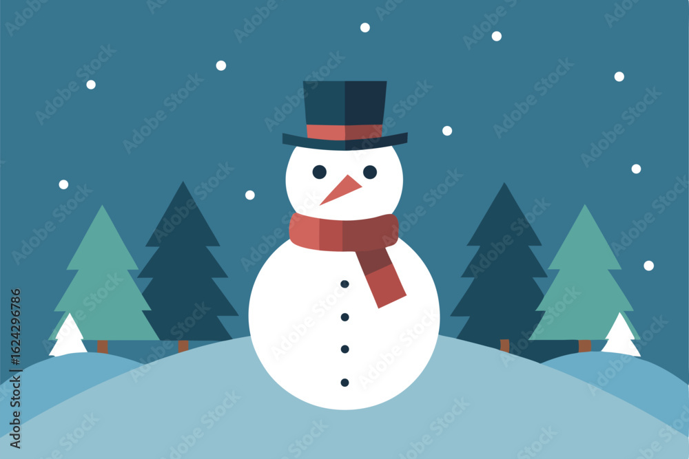 Fototapeta premium whimsical drawing of a snowman wearing a scarf an.eps