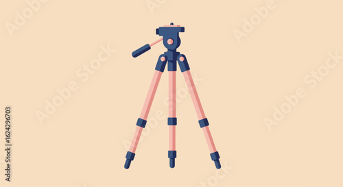 Flat style tripod on plain background for camera stability, visual arts