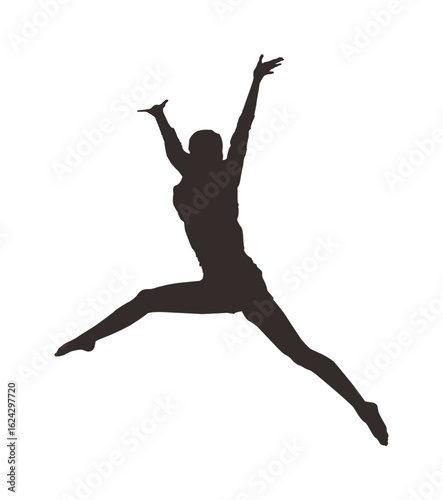 Silhouette of a person jumping with arms outstretched, conveying a sense of joy and freedom.