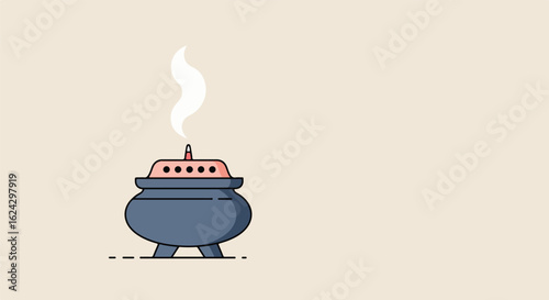 Smoking incense burner with pink lid for rituals on a light pink background