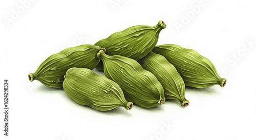 Wallpaper Mural A small pile of whole green cardamom pods, a fragrant and aromatic spice for cooking and baking, isolated on a clean white background. Torontodigital.ca