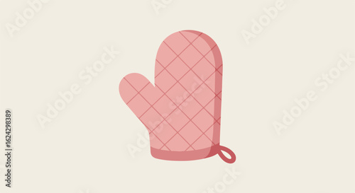 Padded Oven Mitt isolated against beige background, kitchen utensil, illustration
