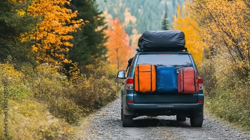 Family Road Trip in an SUV during Autumn