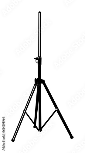Adjustable height speaker stand, tripod base, black, audio equipment support.